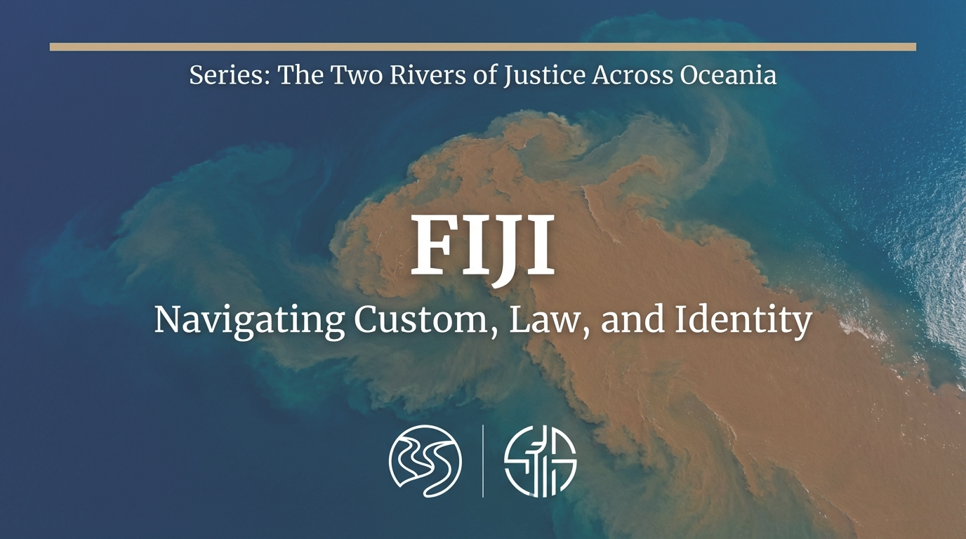 Infographic showing Fiji’s dual justice system, with customary and formal rivers of justice.