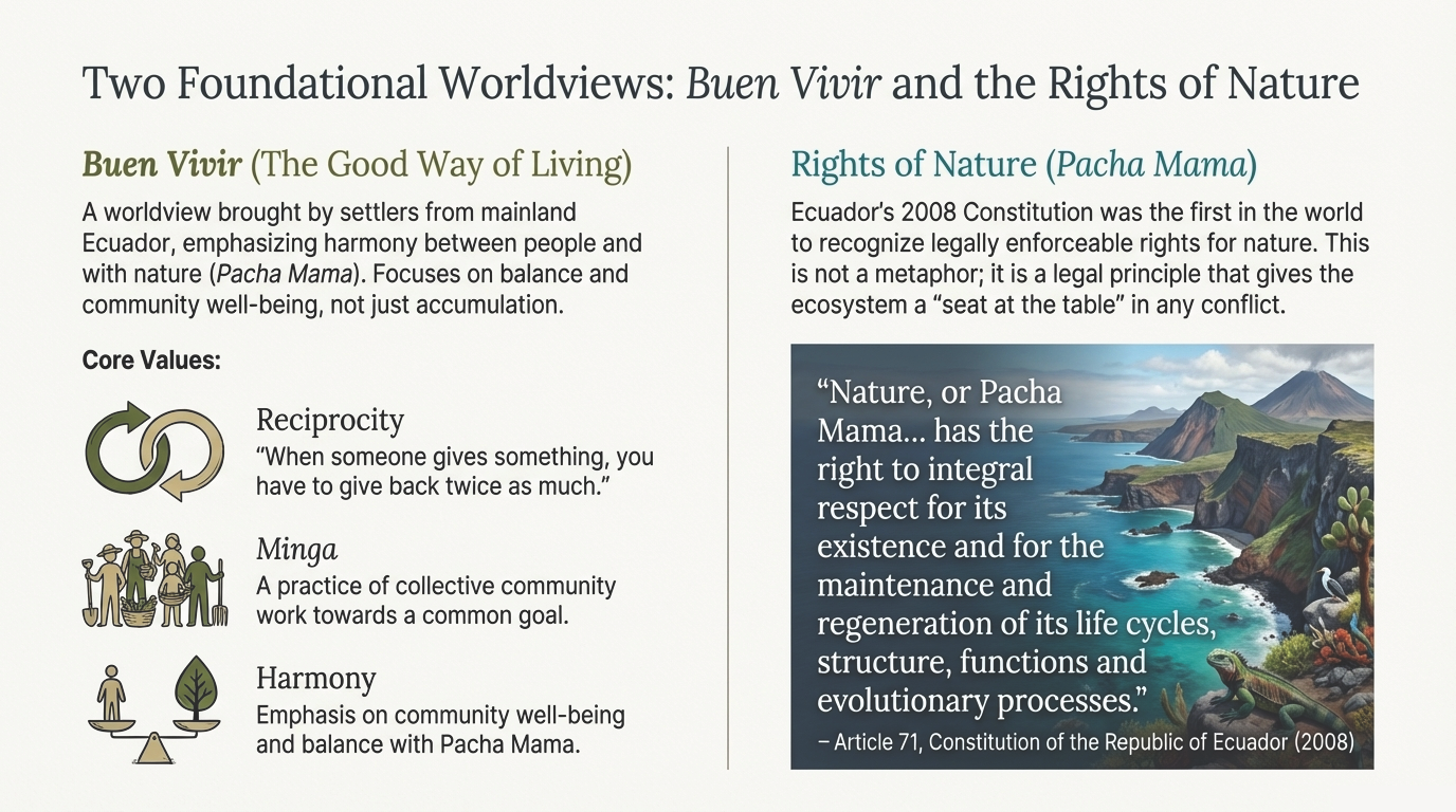 Diagram of Kichwa-inspired community justice, showing assembly, investigation, reconciliation and sanctions.