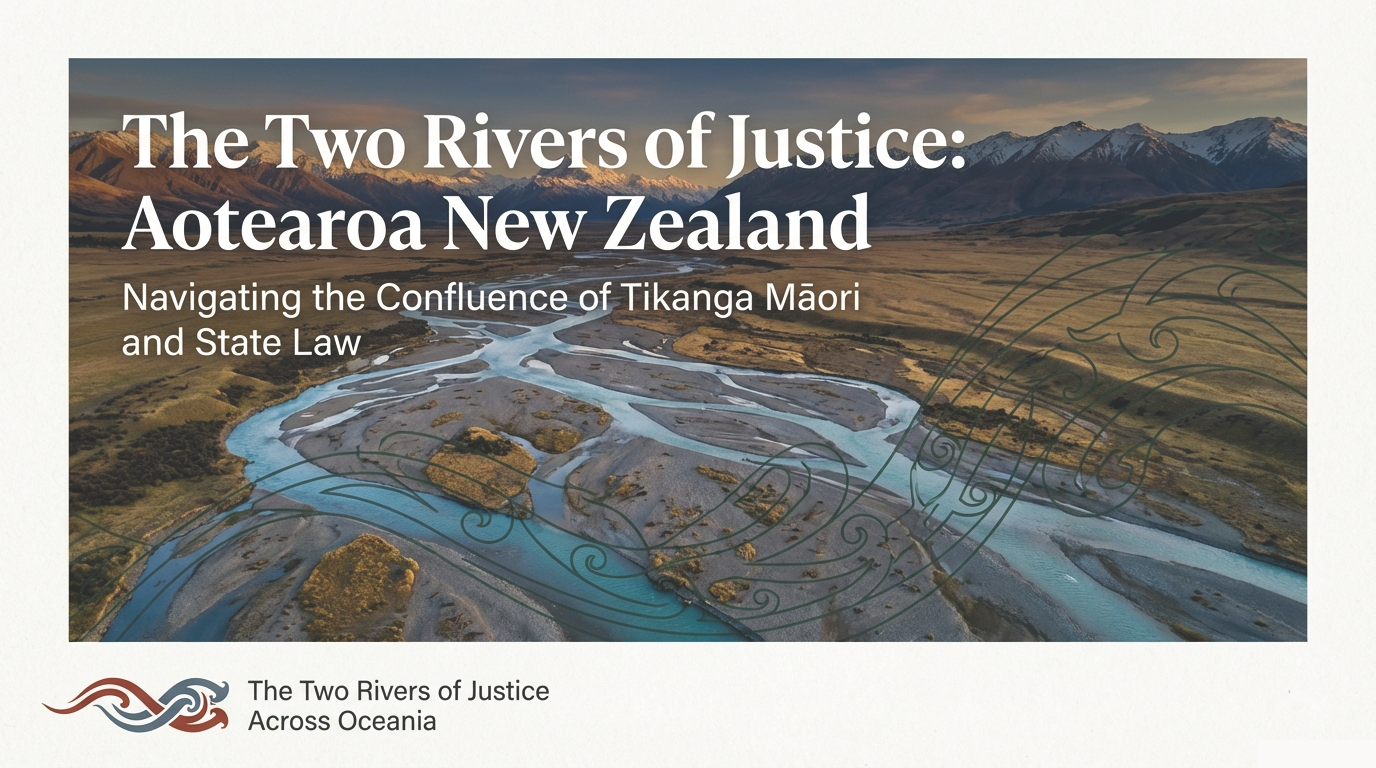 Title slide introducing the two rivers of justice in Aotearoa New Zealand, with tikanga Māori and Western mediation shown as two flows.