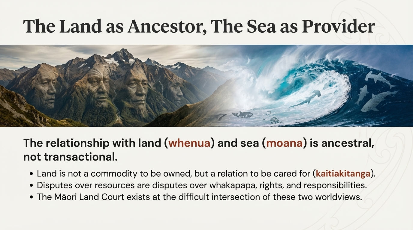 Closing slide showing the two rivers of justice braiding together, symbolising partnership between tikanga Māori and state law.