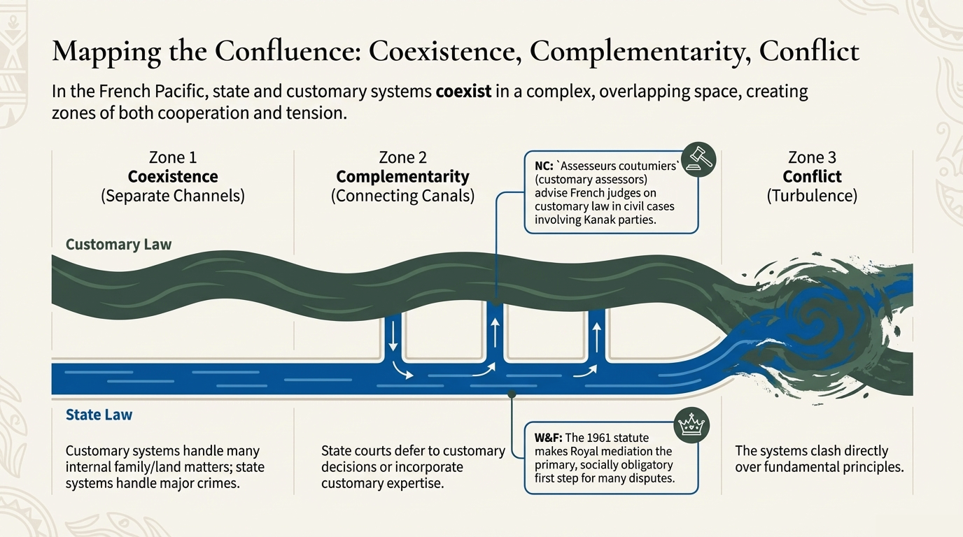Flowchart showing mediation as a required step before filing in the Land Tribunal in French Polynesia.